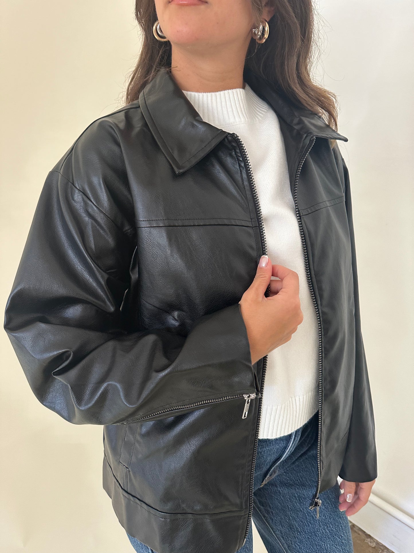 Needii Pepper Black Oversized Faux Leather Jacket