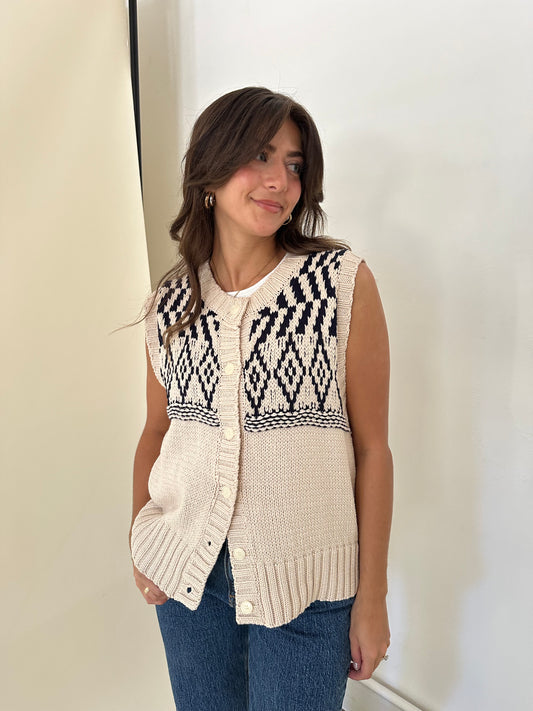 Bailey Rose Dylan Beige Patterned Knit Button Vest Top