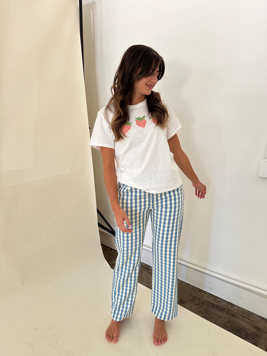 Dana Blue and Cream Gingham Straight Trouser Pants