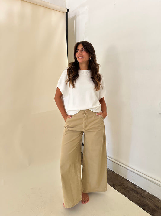 Miou Muse Dakota Khaki Wide Leg Denim Pants