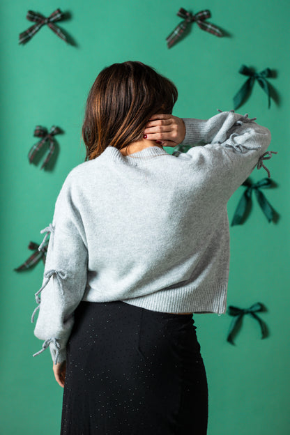 Noah Grey Bow Detail Knit Sweater