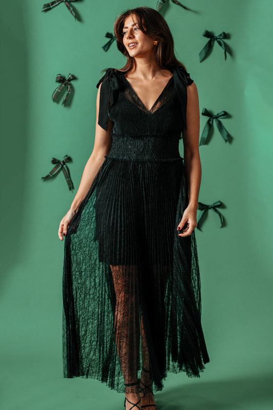 Lucy Paris Solange Black Lace Overlay Maxi Dress