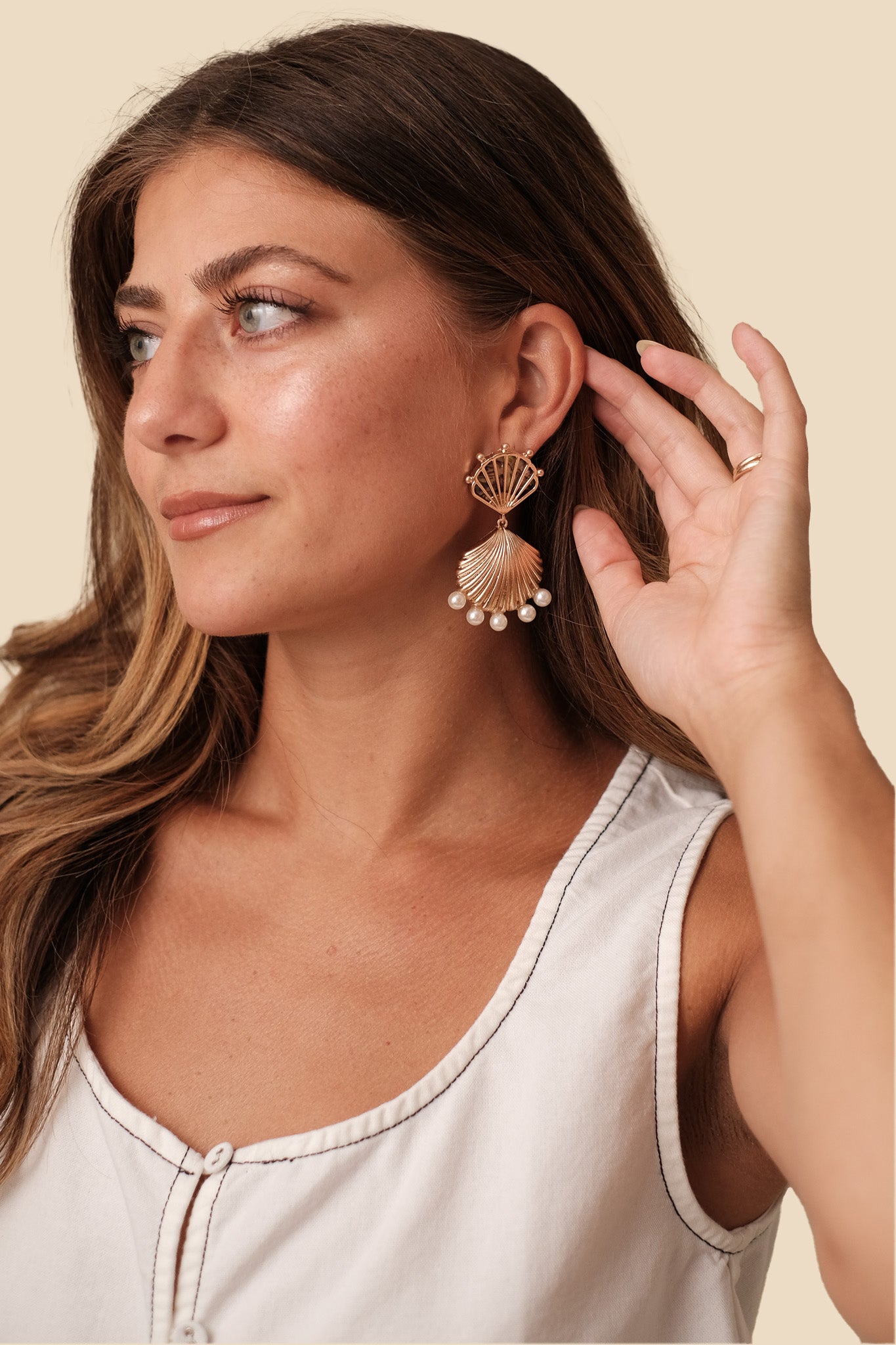 Double Shell Pearl Point Earrings