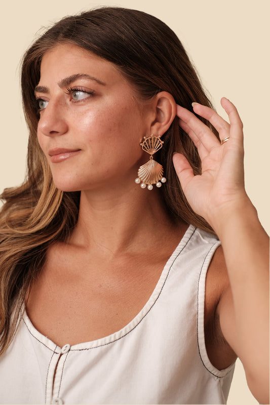 Double Shell Pearl Point Earrings