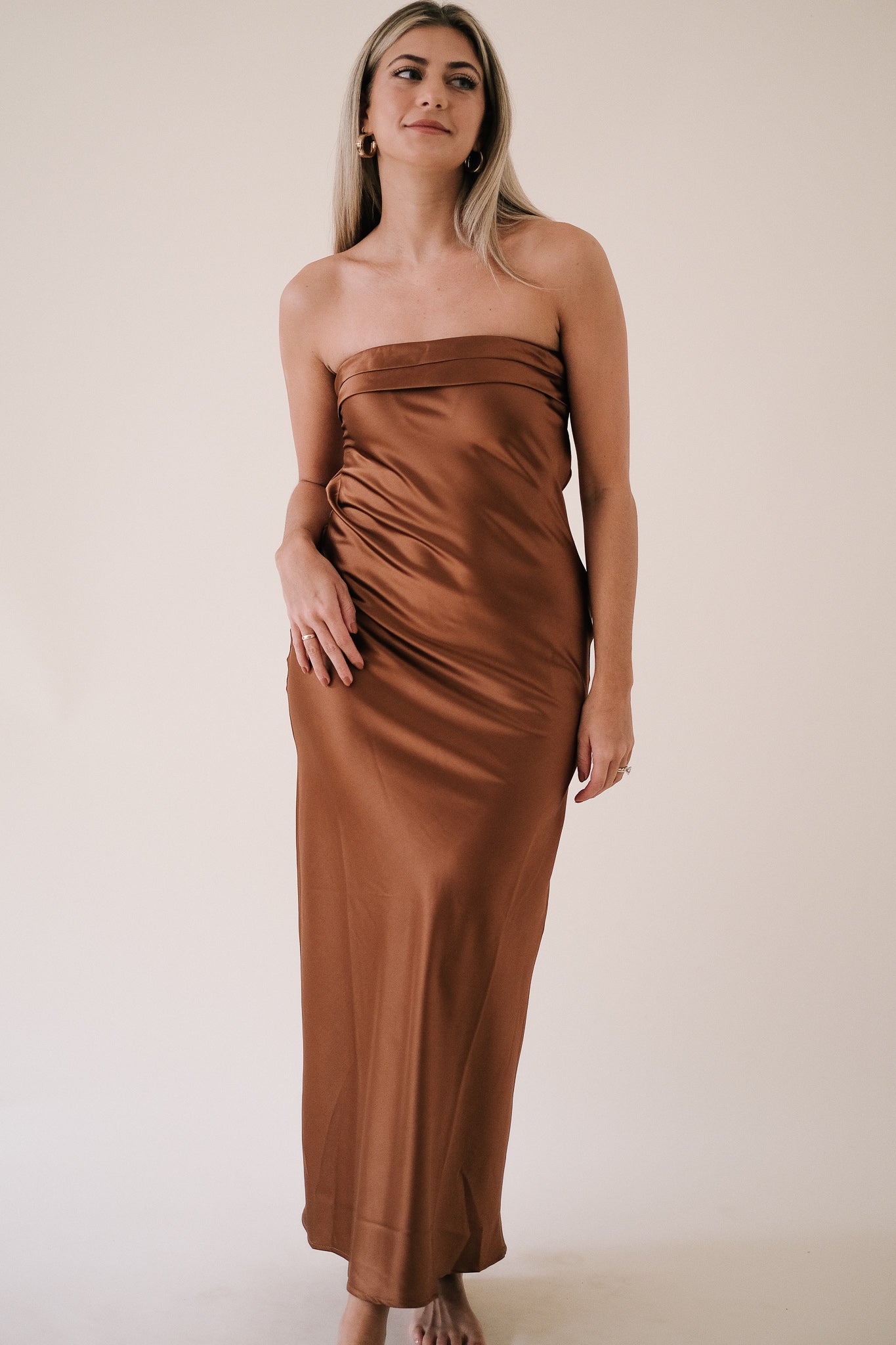 Satin copper dress sale