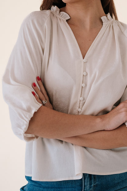 Current Air Penelope Ruffle Collar Button Blouse (Ivory)